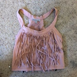 Pink crop top with fringe